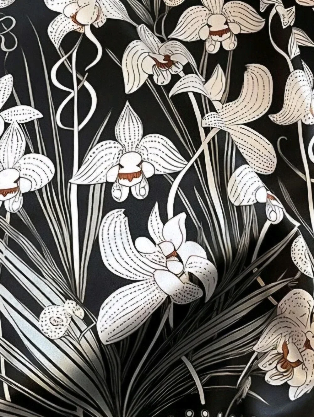 NWOT 100% Mulberry Silk Scarf BlackW/White Floral 21